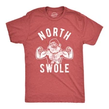 Mens North Swole T Shirt Funny Workout Santa Christmas Graphic Novelty Fitness