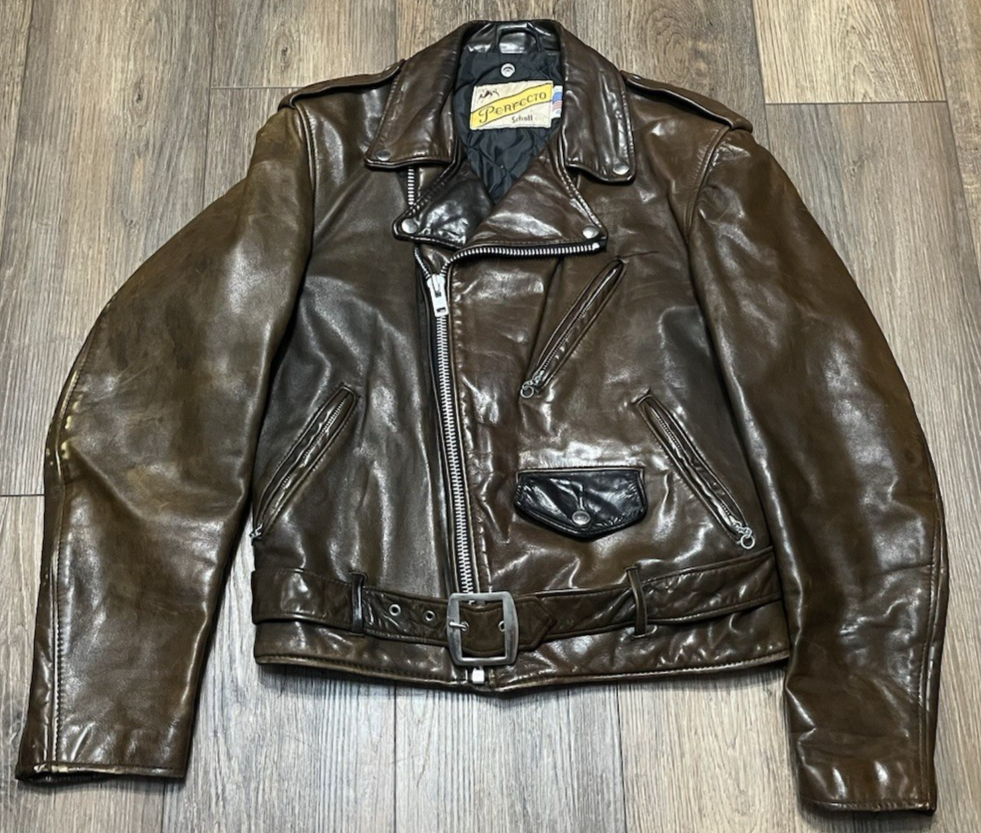 VTG Schott Bros Perfecto 519 Brown Leather Biker Jacket Mens 40 Talon Zippers