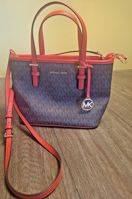 MICHAEL KORS JET SET TRAVEL XS CARRYALL TOTE SHOULDER BAG MK BROWN RED (FLAME)