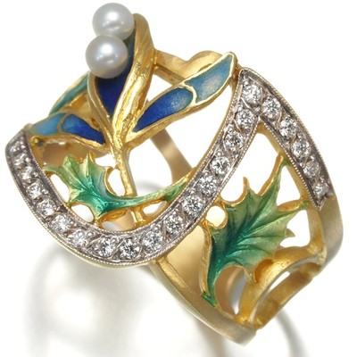Auth MASRIERA Ring Diamond Freshwater Pearl 2.8mm US7.25 18K YG/WG
