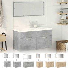 3-tlg. Badmöbel-Set Holzwerkstoff Unterschrank mit Waschbecken Spiegelschrank