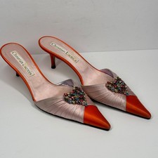 Vintage Y2K Christian Lacroix Heels Jeweled Satin Pointed Toe Embellished 41