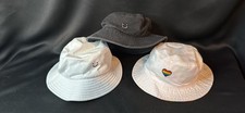 Bucket Hats Black Wash White Heart Rainbow Smiley Face Lot of 3 Adult Or Youth