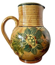 FF Griffi Corsica Terraghja Hand Painted Floral Terracotta 8" Pitcher