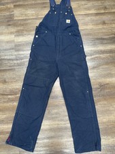 Vintage Carhartt R02DNY Blue Canvas Bib Overalls Double Knee 36x34