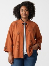 NWT New Chico's 100 Silk Asian Toille Jacket In Sienna Size 3 US XL