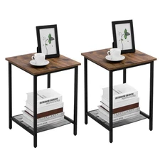 End Table Set of 2, 2-Tier Nightstands Side Table Night Stand Bedside Desk fo...