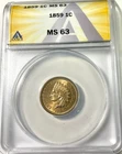 1859 One year Type Indian Head Copoer Nickel Cent ANACS MS63 graded nice lustre