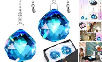 LemonRoad 2 Pcs Crystal Prism Ball 40 mm Suncatcher with Chain Hanging Blue