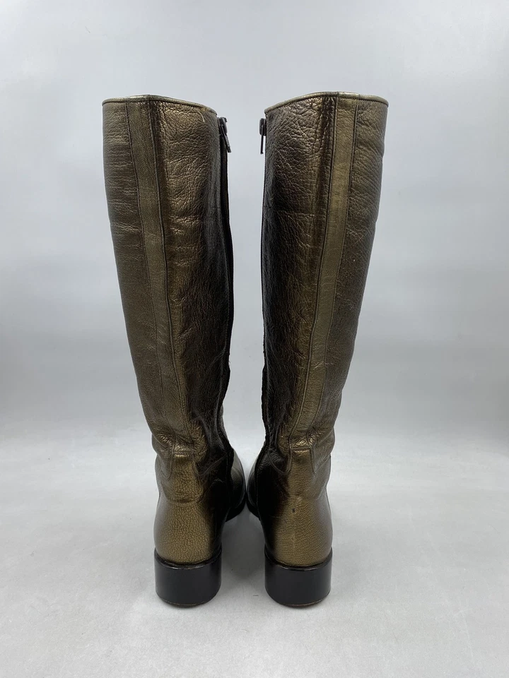 Bota Prada Bronce Cuero Metálico Hasta la Rodilla Cremallera W 7 Foto 4 de 4