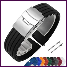 Silicone Rubber Watch Strap Deployment Buckle Band 18mm 20mm 22mm 24mm for Omega