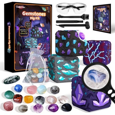 Gemstones Dig Kit for , Excavate 16 Real Gemstones, STEM Science , Archaeolog...