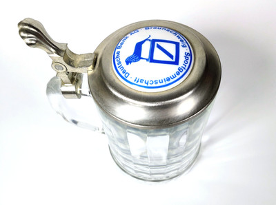 VTG German Glass Beer Stein Advertising Pewter Lid Deutsche Bank Braunschweig