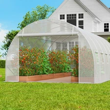 Walk-in Tunnel Greenhouse 19.36x9.68x6.5ft Galvanized Frame PE Cover White