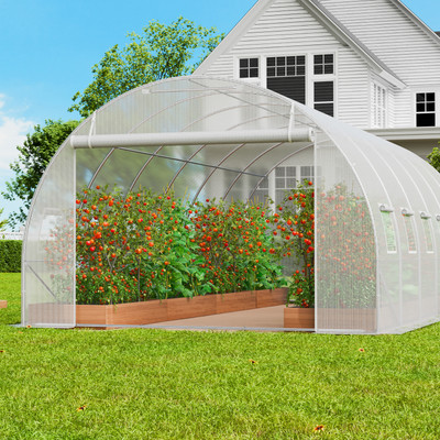 #ad Walk in Tunnel Greenhouse 19.36x9.68x6.5ft Galvanized Frame PE Cover White $155.99