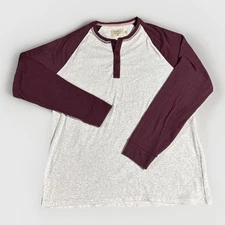 The Normal Brand Shirt Men XL Puremeso Raglan Henley Maroon Beige Logo Bear