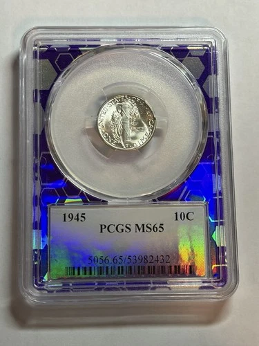 1945 Mercury Silver Dime 10c PCGS MS65 Purple Core Blast White