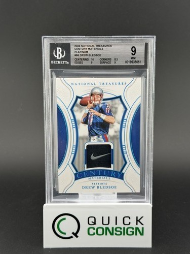 DREW BLEDSOE 2024 NATIONAL TREASURES CENTURY MATERIALS PLATINUM 1/1 BGS 9 Q6995