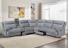 Hercules Fabric Electric Recliner Modular Corner Sofa With Cup Holders Grey