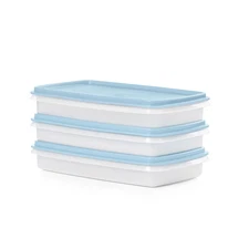 Tupperware Snack Stor Slim Container Set of 3 Light Blue New