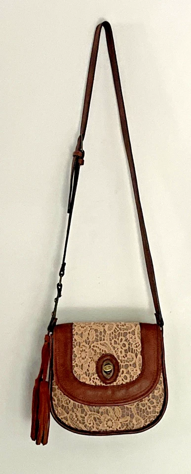 Bolso Bandolera Justin Western Cuero Marrón Encaje Superpuesto Cartera Borla Acento Foto 2 de 4