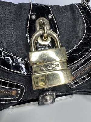 RARE FIND** GUESS Vintage Y2K Croc Embossed Padlock Denim Bag | eBay