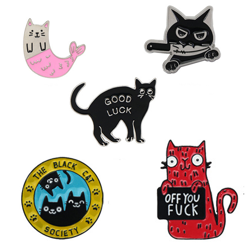 Enamel Lapel Pins Set Cute Cat Enamel Brooch Pins for Jackets Hats