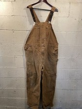 Carhartt Double Knee R06 211 Brown Canvas Bib Overalls Men  s Distressed 46x32