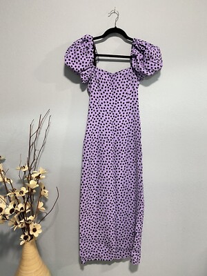 zara purple polka dot dress NWT_ ZARA WOMAN POLKA DOT PRINT MIDI DRESS PUFF-SLEEVES LAVENDER 8739/539_XS