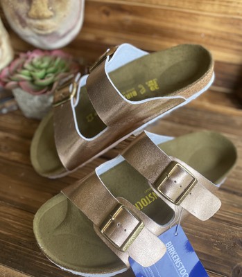 birkenstock rose gold arizona soft footbed metallic sandals