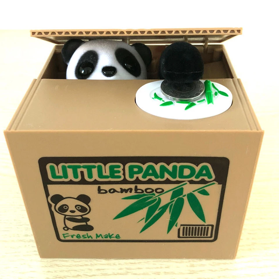 Cute Cat Panda Stealing Steal Coin Piggy Bank Money Box Gift for Kids UK Stock - Image 2 of 4