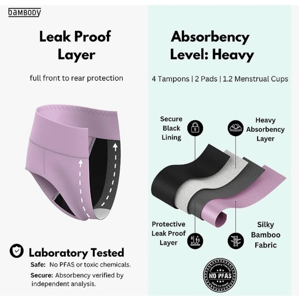 Bragas de período absorbentes de bambú | Ropa interior de maternidad y posparto paquete de 3 Foto 3 de 4