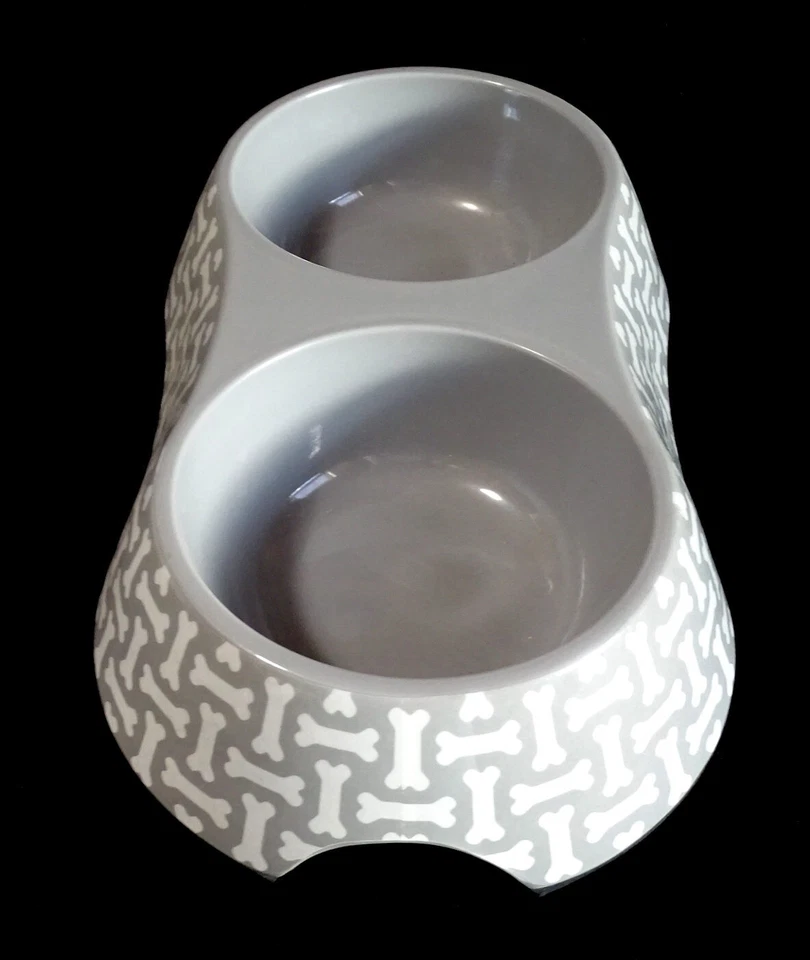 Nuevo Martha Stewart Mascotas Doble Alimentador Huesos Diseño Gris Foto 2 de 4