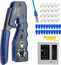 RJ45 Crimp Tool Kit Pass Thru Ethernet Crimper for Cat5E Cat6 Cat6A 8P8C Modular