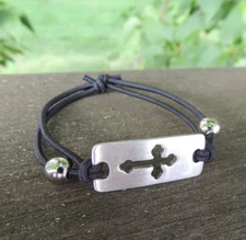 Abbey Gift Black Abbey & CA Gift Stretch Bracelet with Silver Cross Charm, 2"