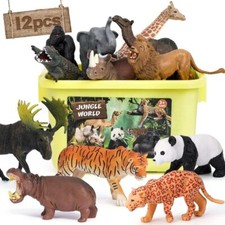 Large 12pcs Safari Animals Figures Toys, Realistic Jungle Zoo Animal Figurines