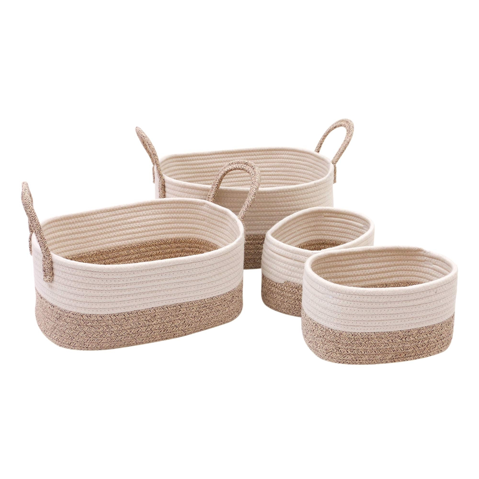 Storage Baskets Set of 4 Cotton Rope Woven Organizer Bins Foldable Decorative-image