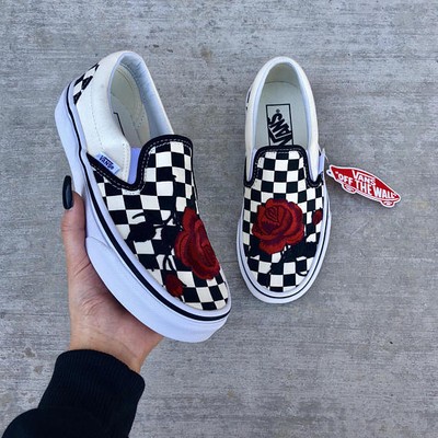vans checkerboard slip on rose