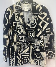 Vintage 90s Retro Laurel Abstract Print Black Cream Blazer Sleeve Blazer Size 40