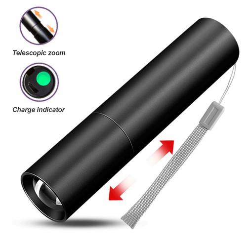 Mini Led Flashlight Cold White Waterproof Lamp Usb Rechargable Telescopic Zoom - Picture 7 of 10