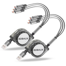 2Pack Multi USB Charger Cable Retractable 3 in 1 Multiple Charging Cord Adapter