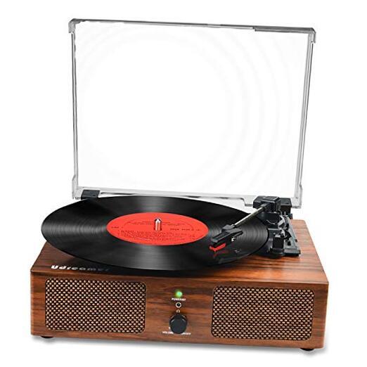 Vinyl Record Player Wireless Turntable with Built-in Speakers and USB Brown