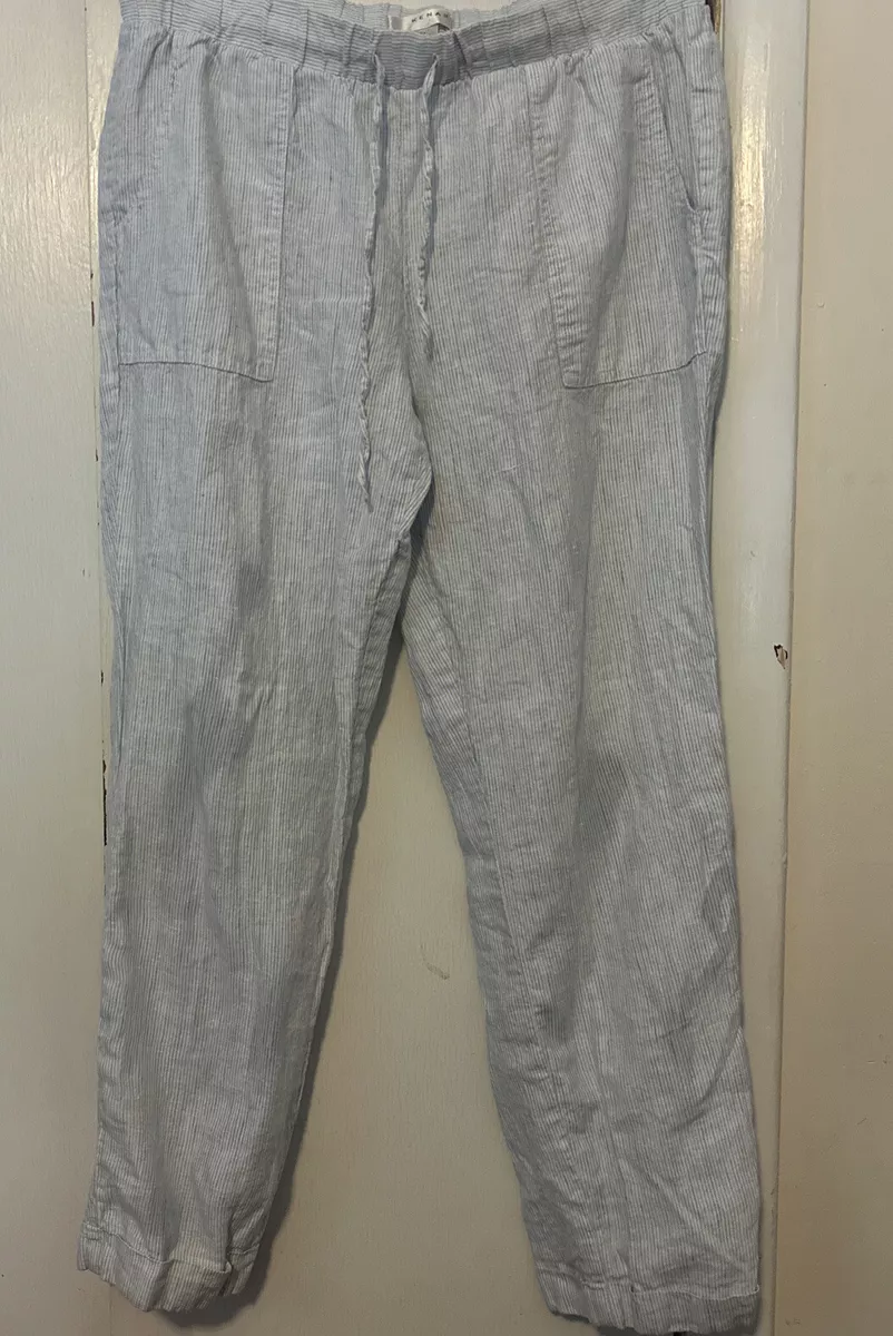 Kenar Striped Cuffed 100 Linen Pants White Blue Size Large eBay