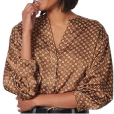 Sanctuary Relaxed Modern Button-Down Blouse Top Brown M