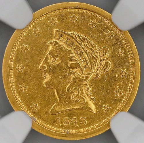 1843-O SMALL DATE $2.5 LIBERTY HEAD 90% GOLD US COIN NGC CERTIFIED AU DETAILS - Picture 3 of 4