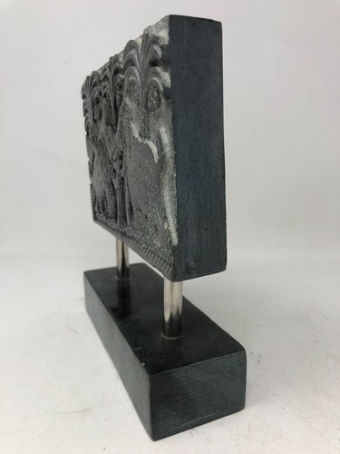Elefanti bassorilievo intagliati a mano in pietra ollare - opera d'arte decorativa 6" x 7" - Foto 9 di 19