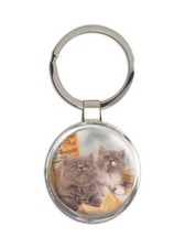 Cat : Gift Round Keychain Feline Pets Lover Mom Dad Animal Cats Kitten