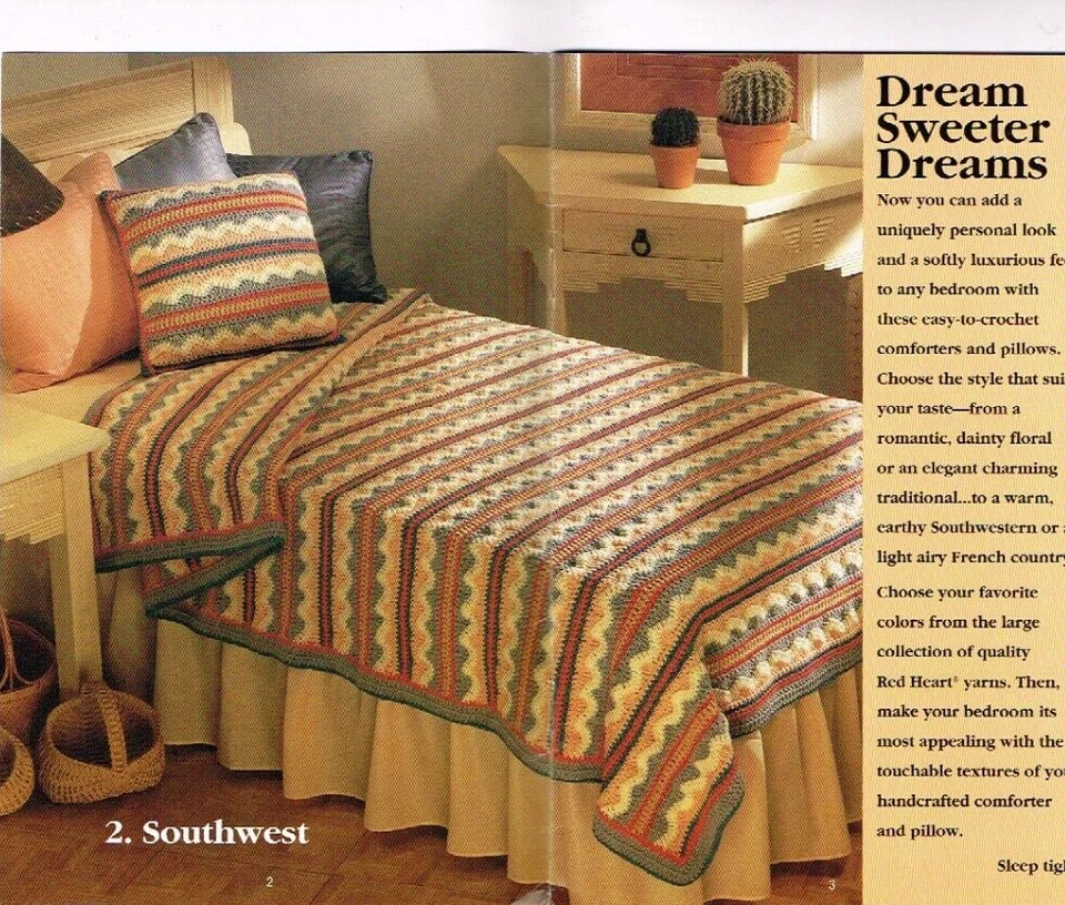 Captivating Comforters Afghan Pattern Booklet Red Heart 4 Patterns 1992 Vintage - Image 2 of 4