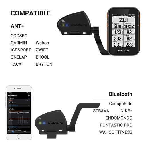 CooSpo Bicycle Speed And Cadence Dual Sensor Bluetooth ANT+ Wireless Waterproof - Picture 2 of 7