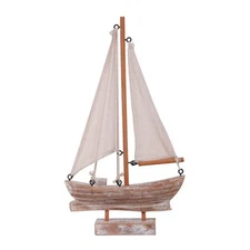 Wooden Sailboat Yacht Ship Model w/Flag Nautical Decor
